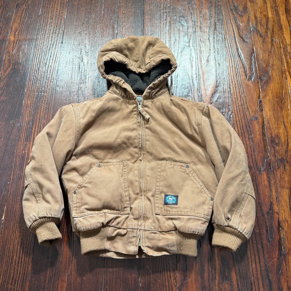 Polar King Jacket Youth XS (4) Brown Duck Canvas Hooded‎ Lined Kids Work